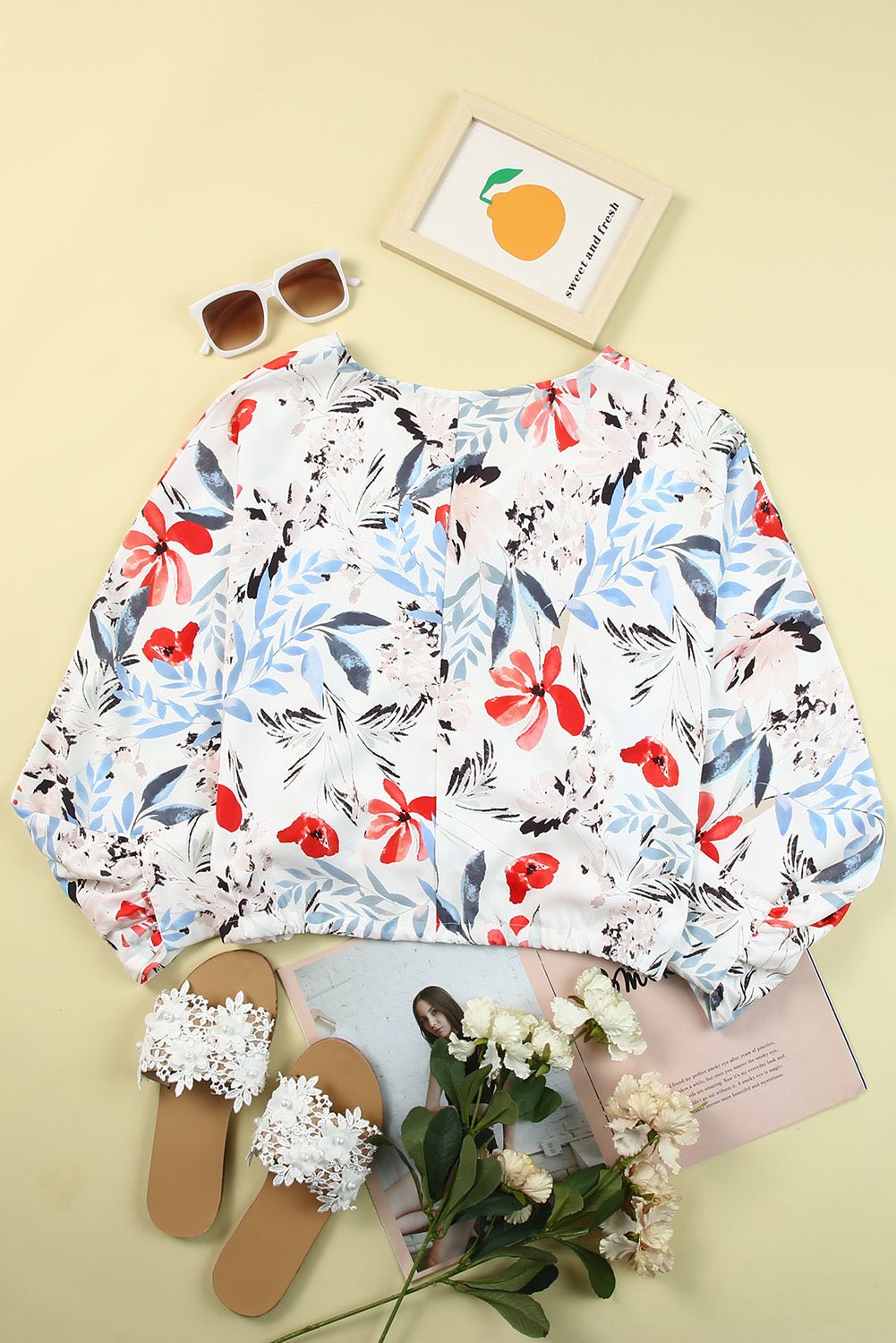 Floral Drawstring Hem Cropped Blouse - Shah S. Sahota