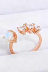 Natural Moonstone and Zircon Heart Open Ring - Shah S. Sahota