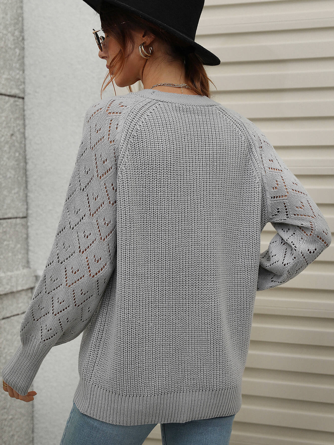 Rib-Knit Plunge Raglan Sleeve Cardigan - Shah S. Sahota