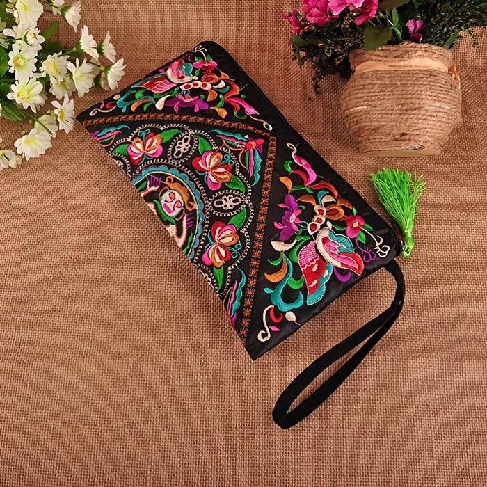 Women's Embroidered Wallet, Niche Vintage Zip Clutch, Large Capacity Coin Purse, Women's Phone Case - Shah S. Sahota