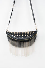 PU Leather Studded Sling Bag with Fringes - Shah S. Sahota