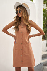 Button Front Dress with Pockets - Shah S. Sahota
