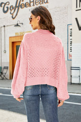 Openwork Pompom Puff Sleeve Cardigan - Shah S. Sahota