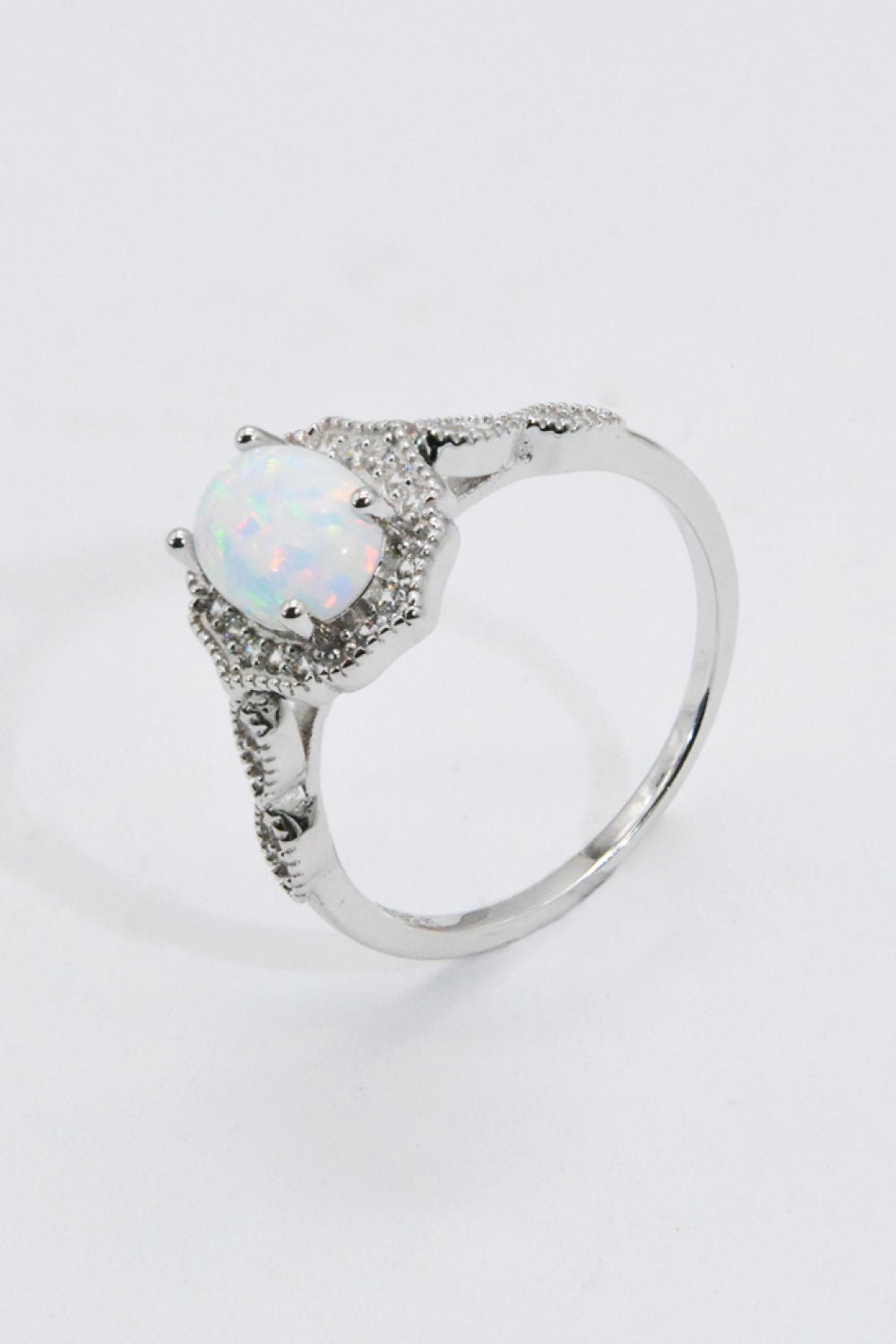 925 Sterling Silver Platinum-Plated Opal Ring - Shah S. Sahota