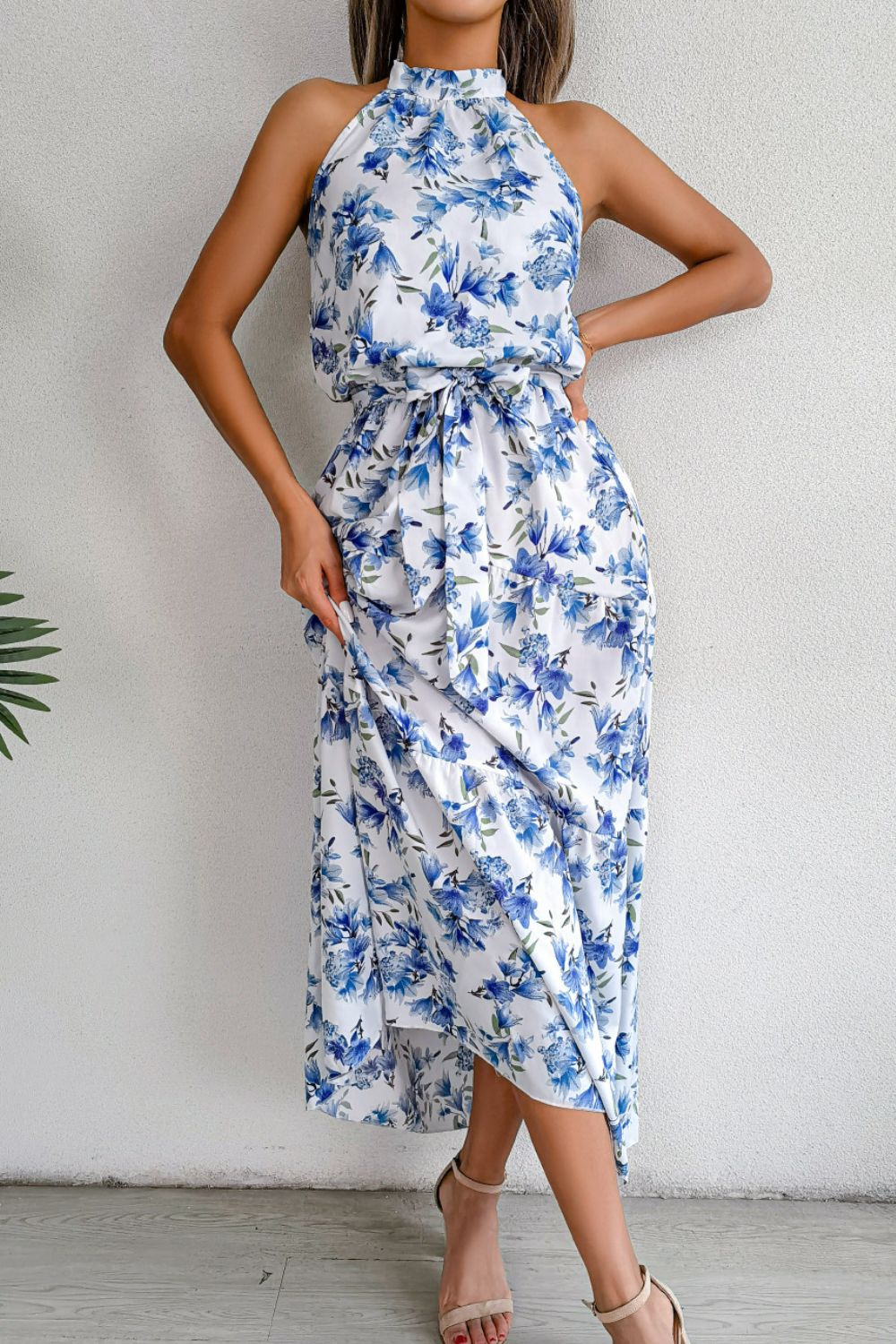 Floral Tie Waist Backless Maxi Dress - Shah S. Sahota