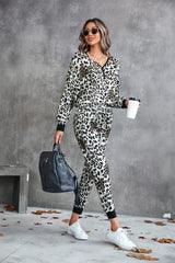Leopard V-Neck Dropped Shoulder Loungewear Set - Shah S. Sahota