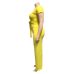 Women's Solid Color Belted Two Piece Set - Shah S. Sahota