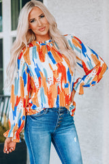 Paint Print Ruffle Collar Flounce Sleeve Top - Shah S. Sahota