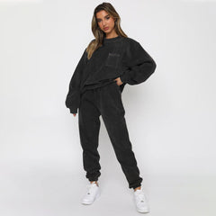 Corduroy Crew Neck Pullover Long Sleeve Sweatshirts & TiePants Two-Piece Sets - Shah S. Sahota