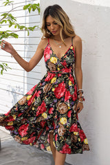 Floral Spaghetti Strap Crisscross Tied Dress - Shah S. Sahota