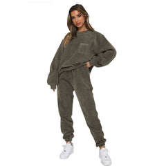 Corduroy Crew Neck Pullover Long Sleeve Sweatshirts & TiePants Two-Piece Sets - Shah S. Sahota