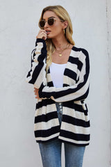 Striped Dolman Sleeve Open Front Cardigan - Shah S. Sahota