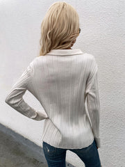 Buttoned Rib-Knit Collared Cardigan - Shah S. Sahota