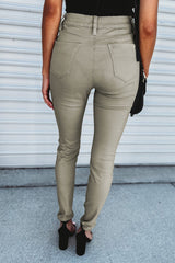 Khaki Casual Stretch High Waist Skinny Pants