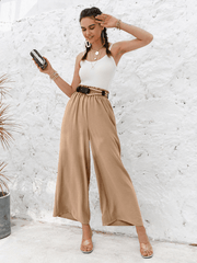 Frill Elastic Waist Wide Leg Pants Without Belt - Shah S. Sahota