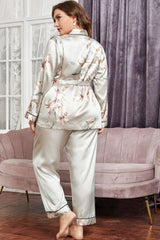 Plus Size Floral Belted Robe and Pants Pajama Set - Shah S. Sahota