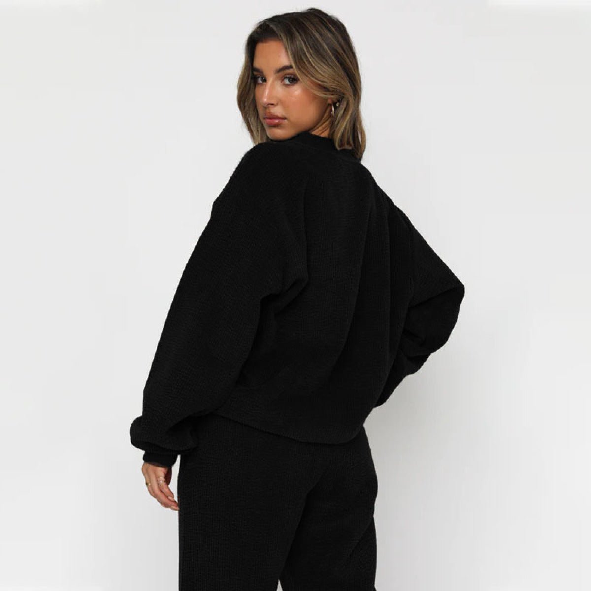 Corduroy Crew Neck Pullover Long Sleeve Sweatshirts & TiePants Two-Piece Sets - Shah S. Sahota