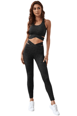 Gray Crisscross Sports Bra And Leggings Set - Shah S. Sahota