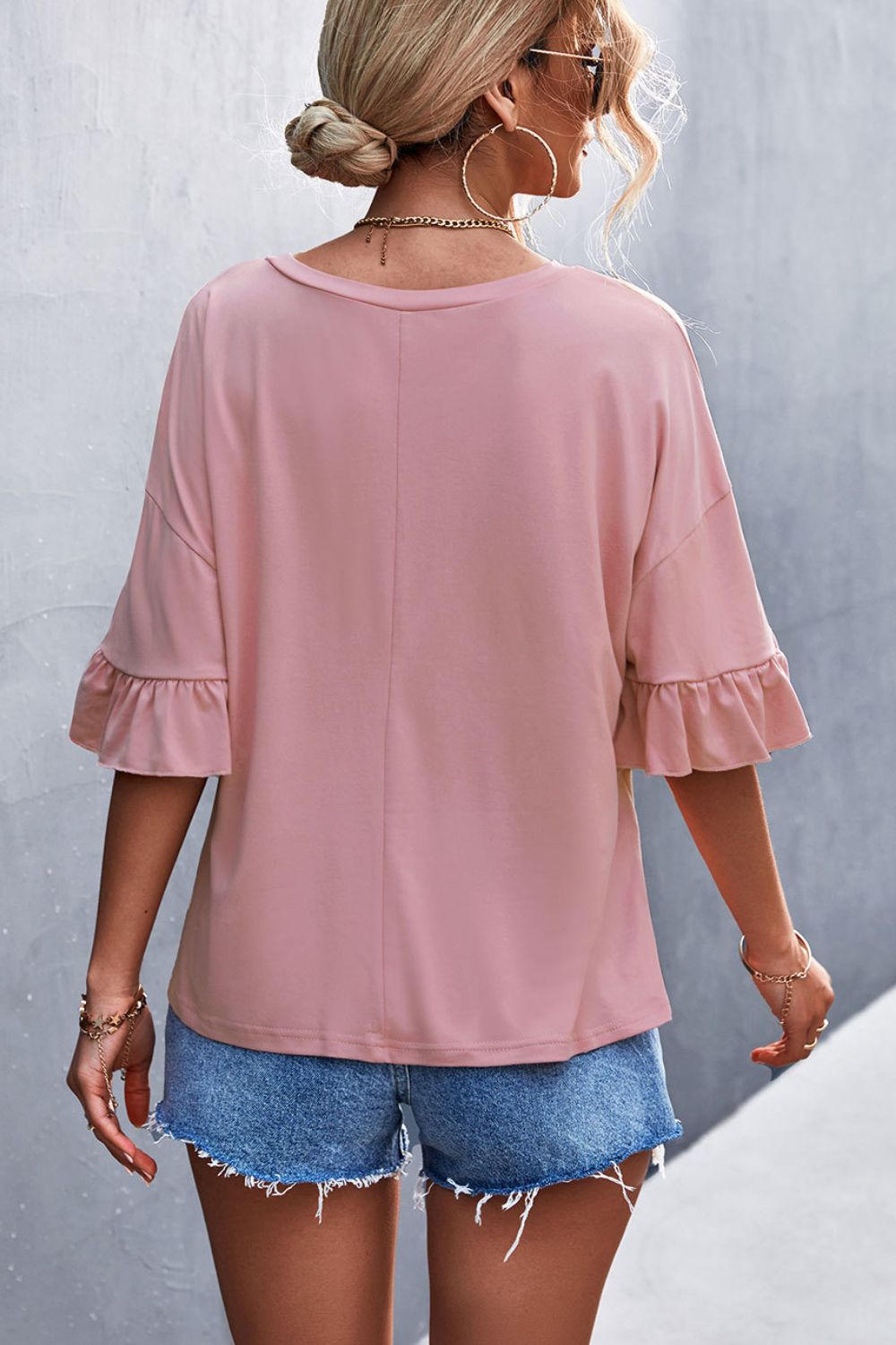 Flare Sleeve Round Neck Tee - Shah S. Sahota