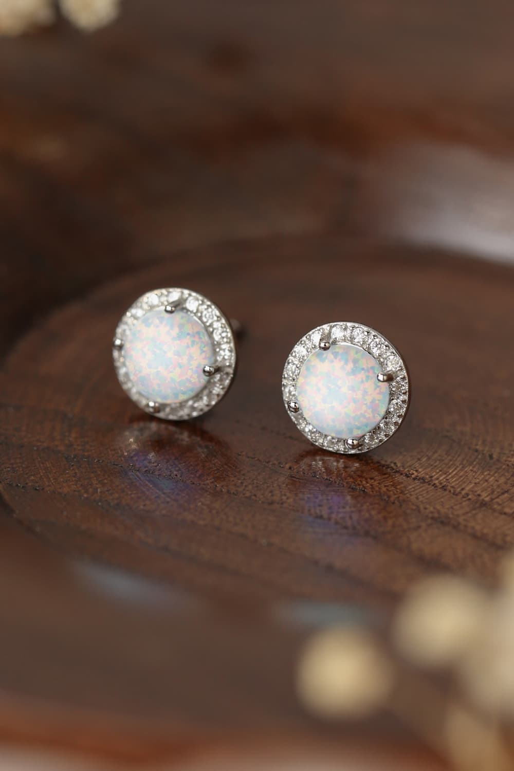925 Sterling Silver Platinum-Plated Opal Round Stud Earrings - Shah S. Sahota