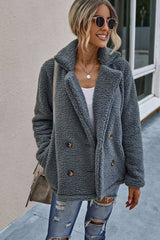 Double Button Lapel Collar Teddy Coat - Shah S. Sahota