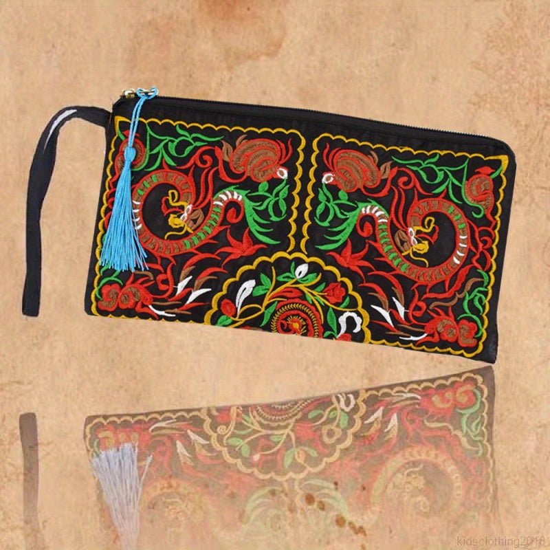 Women's Embroidered Wallet, Niche Vintage Zip Clutch, Large Capacity Coin Purse, Women's Phone Case - Shah S. Sahota
