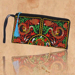 Women's Embroidered Wallet, Niche Vintage Zip Clutch, Large Capacity Coin Purse, Women's Phone Case - Shah S. Sahota