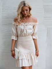Frill Trim Off-Shoulder Layered Mini Dress - Shah S. Sahota