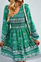 Bohemian V-Neck Balloon Sleeve Dress - Shah S. Sahota