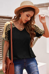 Leopard Print Color Block Sleeves Tunic Top - Shah S. Sahota