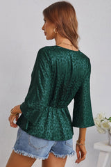 Leopard Three-Quarter Sleeve Peplum Blouse - Shah S. Sahota