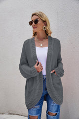 Cable-Knit Curved Hem Open Front Cardigan - Shah S. Sahota