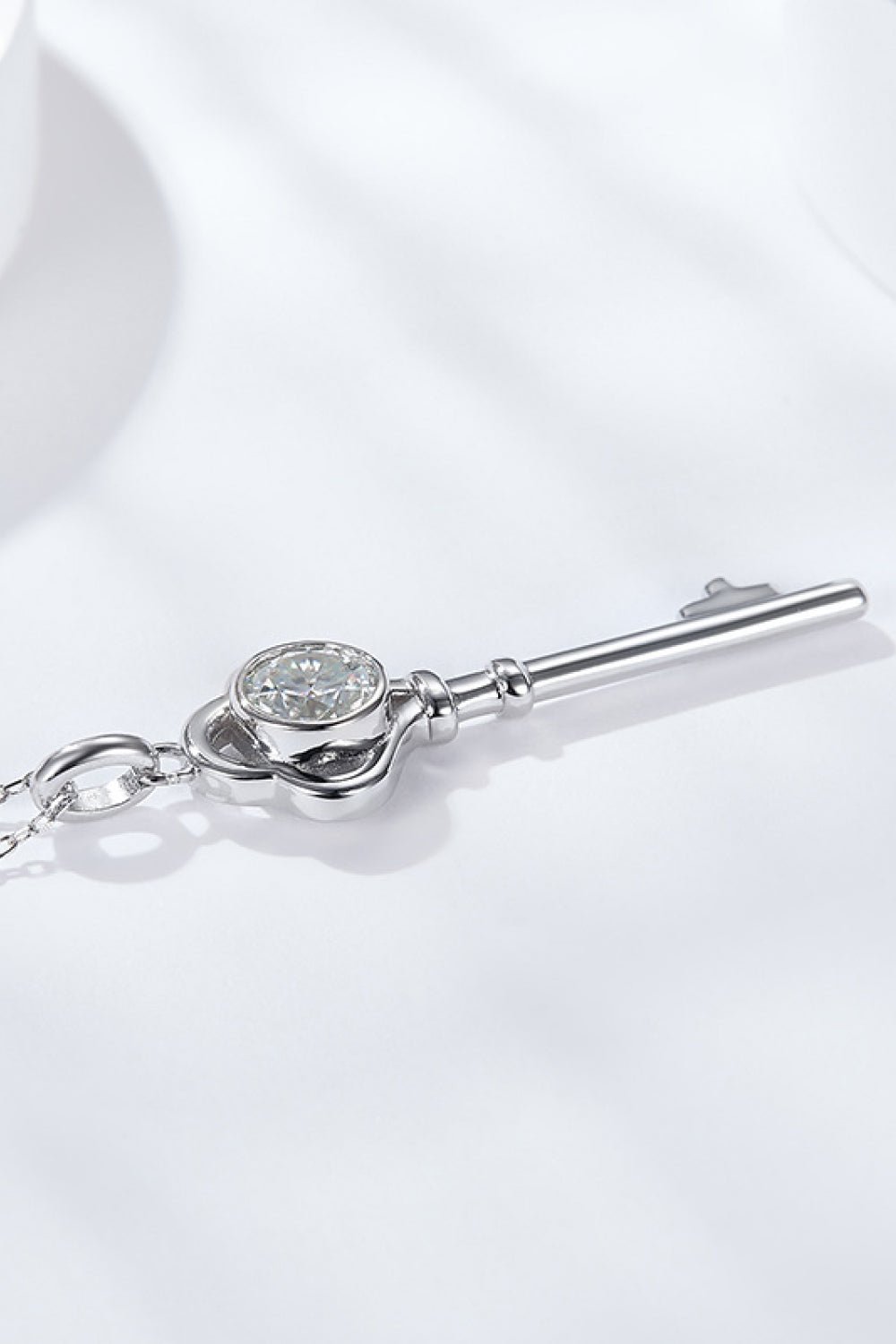 925 Sterling Silver 1 Carat Moissanite Key Pendant Necklace - Shah S. Sahota