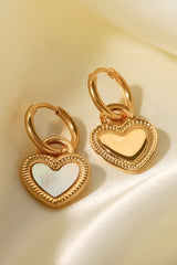 Inlaid Shell Heart Drop Earrings - Shah S. Sahota