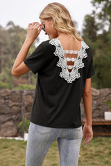 Contrast Crochet Lace Back Top - Shah S. Sahota
