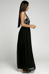 Crisscross Spliced Lace Split Chiffon Maxi Dress - Shah S. Sahota