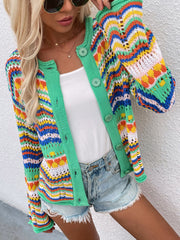 Chevron Stripes Openwork Cardigan - Shah S. Sahota