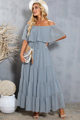 Swiss Dot Off-Shoulder Tiered Maxi Dress - Shah S. Sahota