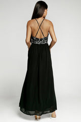 Crisscross Spliced Lace Split Chiffon Maxi Dress - Shah S. Sahota