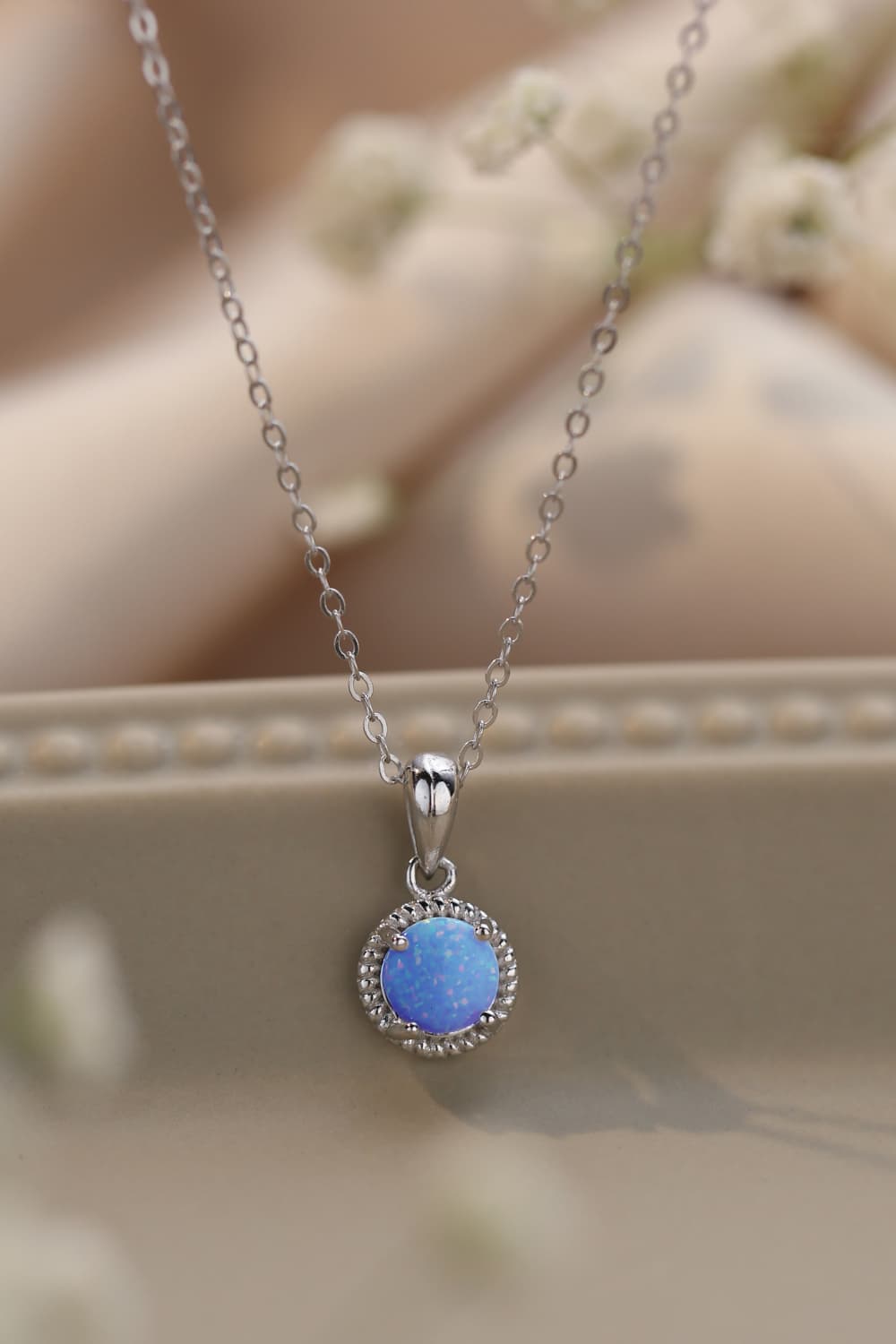 Opal Round Pendant Chain Necklace - Shah S. Sahota