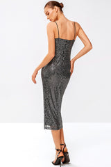 Sequined Spaghetti Strap Ruched Wrap Dress - Shah S. Sahota