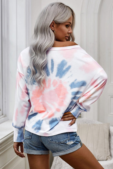 Tie-Dye Boat Neck Batwing Sleeve Tee - Shah S. Sahota