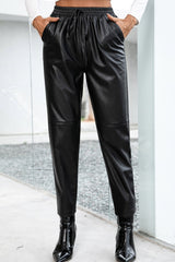 Seamed Elastic Waist PU Leather Pants - Shah S. Sahota