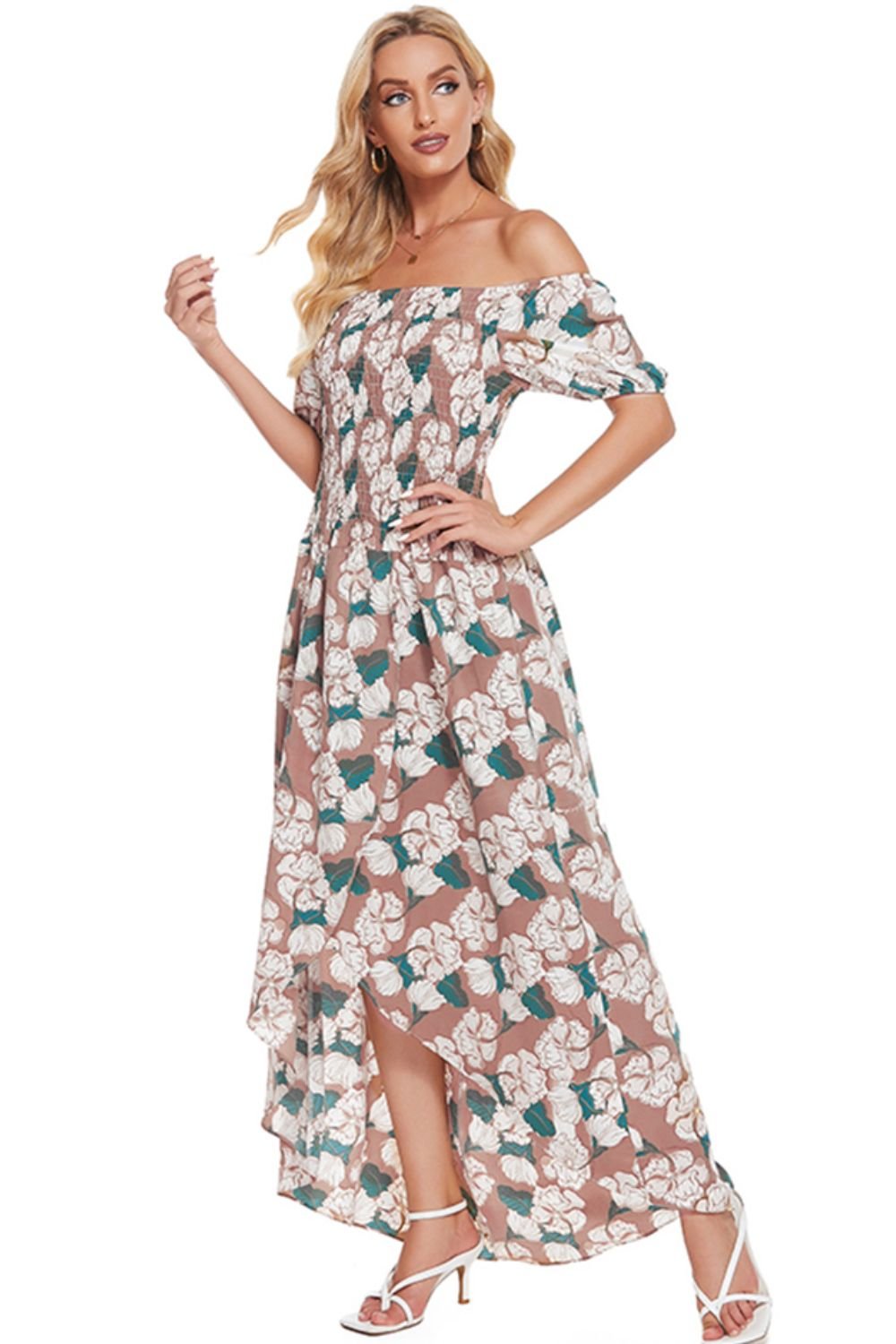 Floral Off-Shoulder Slit Maxi Dress - Shah S. Sahota