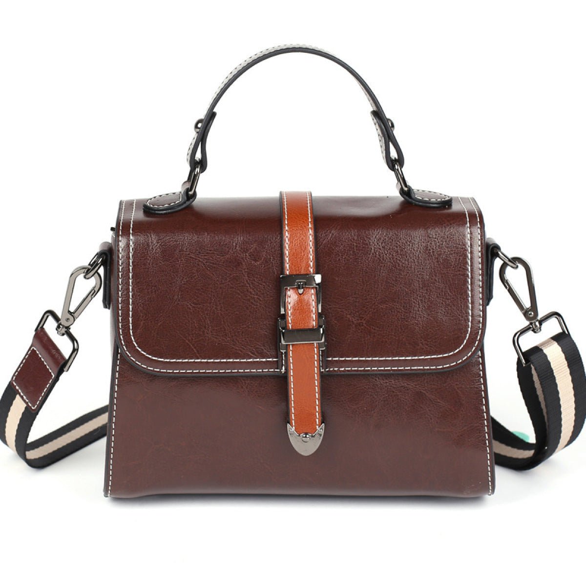 Contrast Zipper Buckle Messenger Bag - Shah S. Sahota