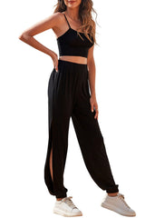 Cropped Cami and Side Split Joggers Set - Shah S. Sahota