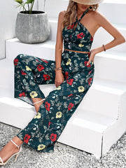 Floral Halter Neck Top and Wide Leg Pants Set - Shah S. Sahota