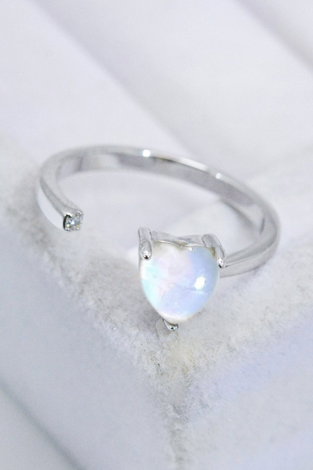 Inlaid Moonstone Heart Adjustable Open Ring - Shah S. Sahota