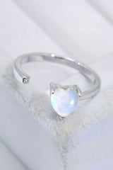 Inlaid Moonstone Heart Adjustable Open Ring - Shah S. Sahota