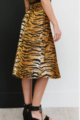 SHOPIRISBASIC Eye of the Tiger Satin Midi Skirt - Shah S. Sahota
